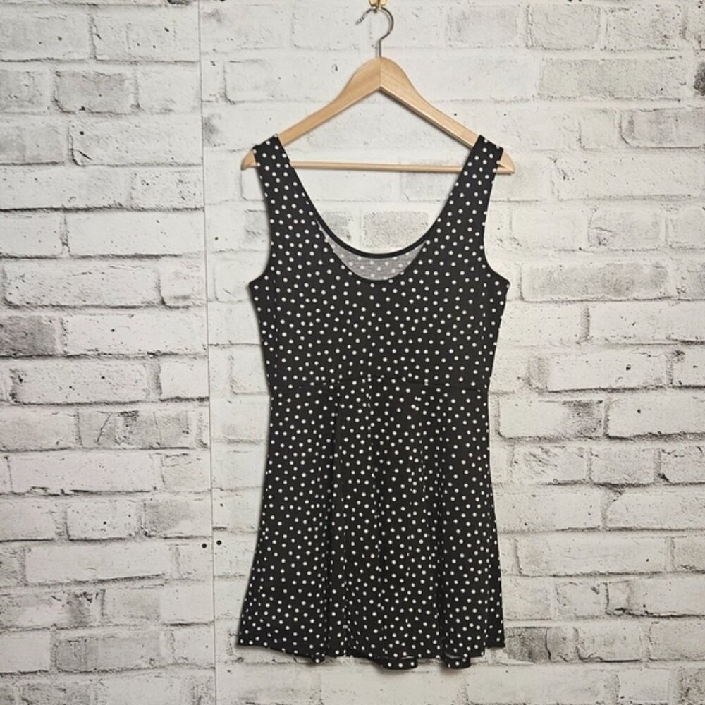 H&M Black White Polka Dot Mini Dress Women’s Size 14 Sleeveless - Picture 3 of 6